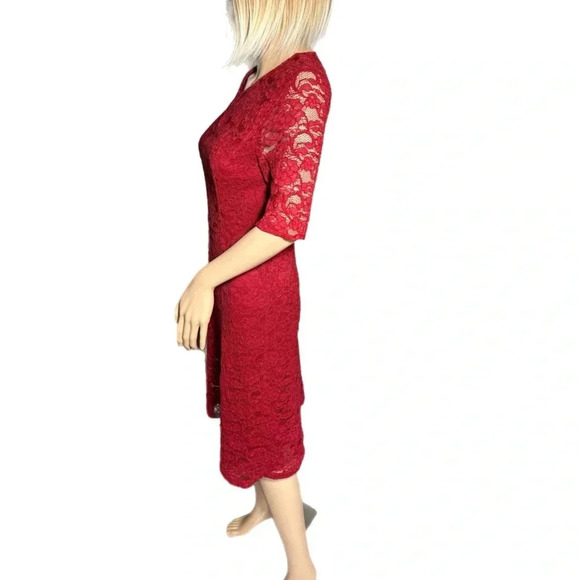 TALBOTS Romantic Red Lace Dress Half Sleeve Midi A Line Classic Lined Sz 2/4 - Picture 4 of 13